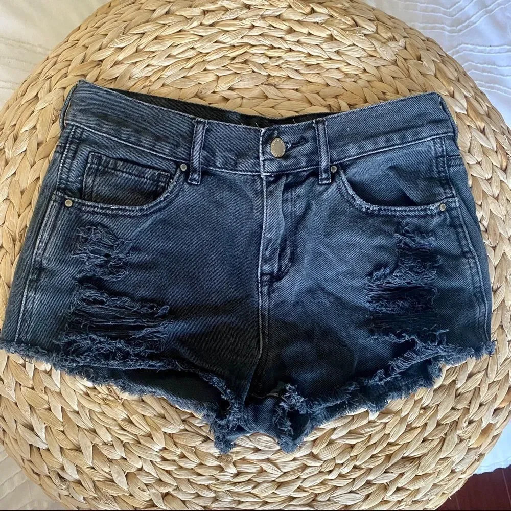 Bullhead Denim Co Distressed Black High Rise Mini Jean Short